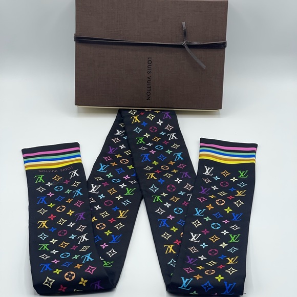Louis Vuitton x Takashi Murakami Multicolor Noir Bandeau Neckerchief Scarf Wrap - Picture 3 of 14